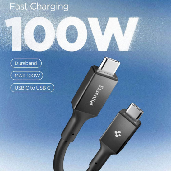 Spigen Data Cable Essential (EB10020CC) Fast Charging, Type C to Type C, 100W, 5Gbps, E Marker Chip, 2m Black Spigen Data Cable Essential (EB10020CC) Fast Charging, Type C to Type C, 100W, 5Gbps, E Marker Chip, 2m Black