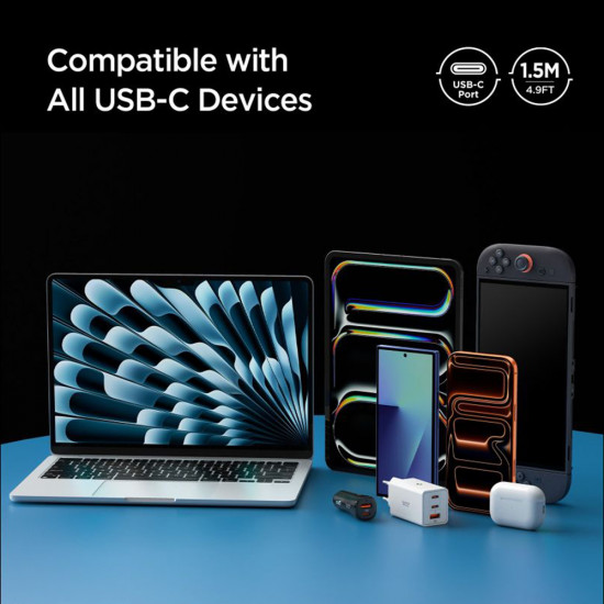 Spigen Data Cable Essential (EB10010CC) Fast Charging, Type C to Type C, 100W, 5Gbps, E Marker Chip, 1m Black Spigen Data Cable Essential (EB10010CC) Fast Charging, Type C to Type C, 100W, 5Gbps, E Marker Chip, 1m Black