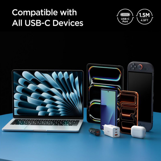 Spigen Data Cable Essential (EB10010CC) Fast Charging, Type C to Type C, 100W, 5Gbps, E Marker Chip, 1m White