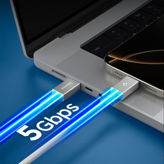 Spigen Data Cable Essential (EB10010CC) Fast Charging, Type C to Type C, 100W, 5Gbps, E Marker Chip, 1m White