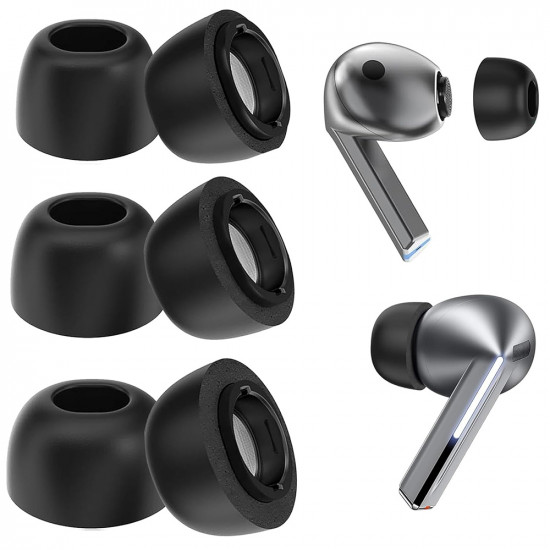 Techsuit (3 pack) Replacement Ear Tips AirVibe (ET3) for Samsung Galaxy Buds 3 Pro, Premium Silicone S, M, L Sizes Black