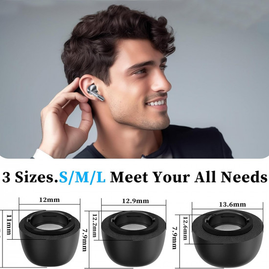 Techsuit (3 pack) Replacement Ear Tips AirVibe (ET3) for Samsung Galaxy Buds 3 Pro, Premium Silicone S, M, L Sizes Black