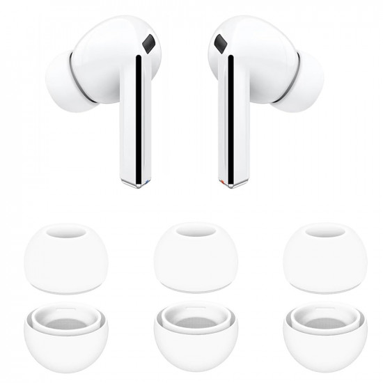 Techsuit (3 pack) Replacement Ear Tips AirVibe (ET3) for Samsung Galaxy Buds 3 Pro, Premium Silicone S, M, L Sizes White