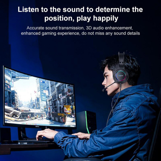 Yesido Wired Headphones (EK05) for Gaming, USB, with Microphone, RGB LED Lights Black