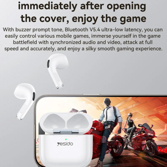 Yesido Wireless Earbuds (TWS31S) TWS, Microphone, Bluetooth 5.4, Half In ear Design, 300mAh, Small Package White