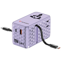 Verbatim Travel Adapter EU/UK/US GaN 1xUSB-C/1xUSB-A/2xUSB-C PD 70W purple 30188