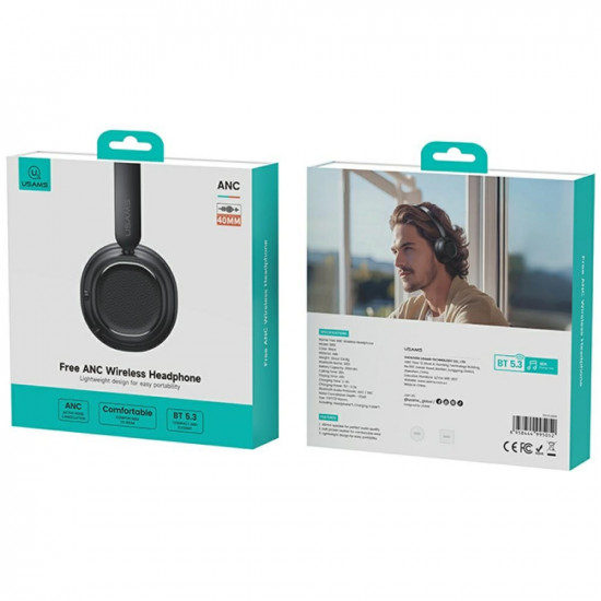 USAMS SR01 Bluetooth 5.3 ANC over-ear headphones black