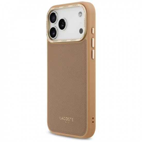 Lacoste Champs Elysees Gold Logo MagSafe Case for iPhone 17 Pro Pink