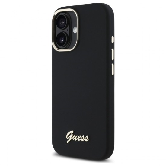 Guess GUHCP16SSMBSLK iPhone 16 6.1" black hardcase Silicone Script Metal Logo &amp; Frame