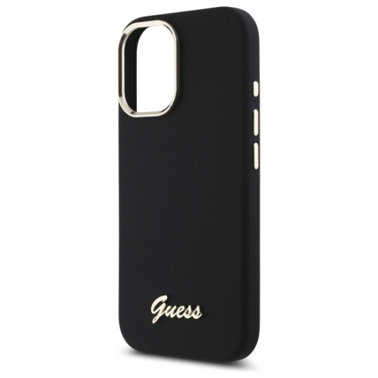 Guess GUHCP16SSMBSLK iPhone 16 6.1" black hardcase Silicone Script Metal Logo &amp; Frame