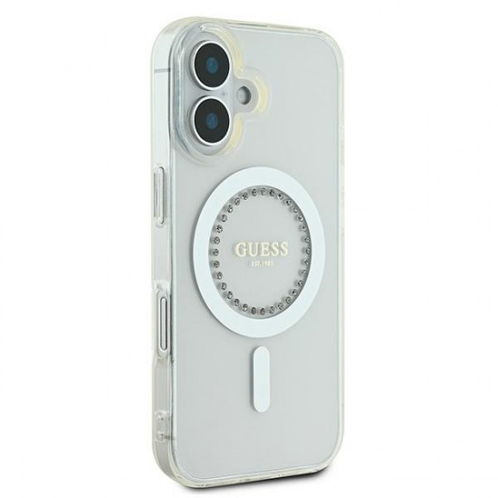 Guess GUHMP16SPFTDTEH iPhone 16 6.1" white hardcase IML Rhinestones MagSafe