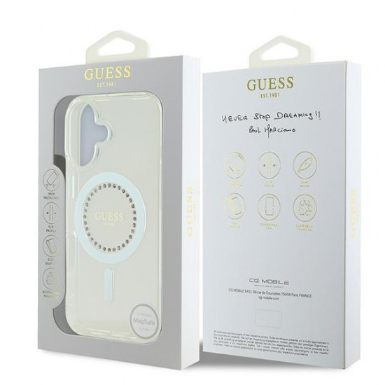 Guess GUHMP16SPFTDTEH iPhone 16 6.1" white hardcase IML Rhinestones MagSafe