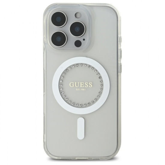 Guess GUHMP16XPFTDTEH iPhone 16 Pro Max 6.9" white hardcase IML Rhinestones MagSafe Guess GUHMP16XPFTDTEH iPhone 16 Pro Max 6.9" white hardcase IML Rhinestones MagSafe