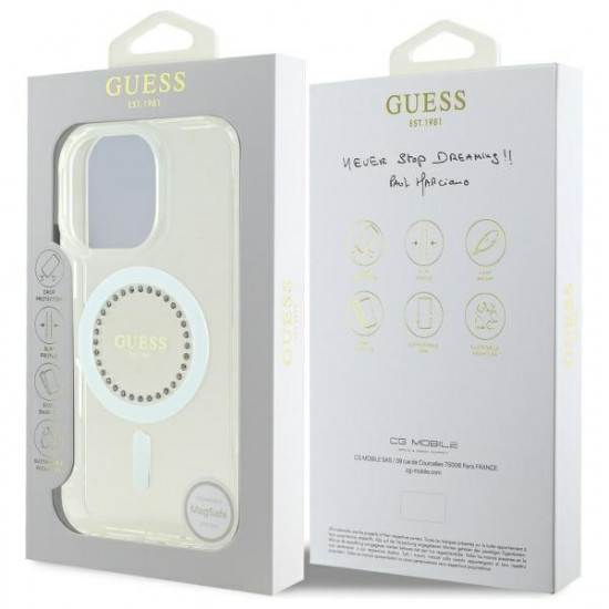 Guess GUHMP16XPFTDTEH iPhone 16 Pro Max 6.9" white hardcase IML Rhinestones MagSafe Guess GUHMP16XPFTDTEH iPhone 16 Pro Max 6.9" white hardcase IML Rhinestones MagSafe