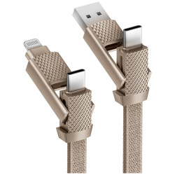 Cable Bazic GoCharge Alucable 4in1 (USB-A/USB-C - USB-C/Lightning) 15cm 60W 3A PD Fast Charge gold