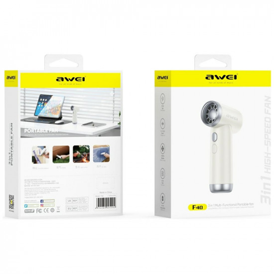 AWEI F40 3-in-1 3300mAh Multifunctional Fan White