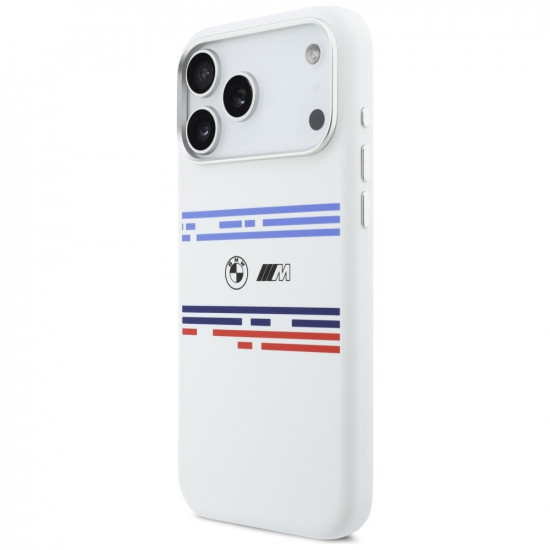 BMW M Silicon Horizontal Line MagSafe Case for iPhone 17 Pro Max White