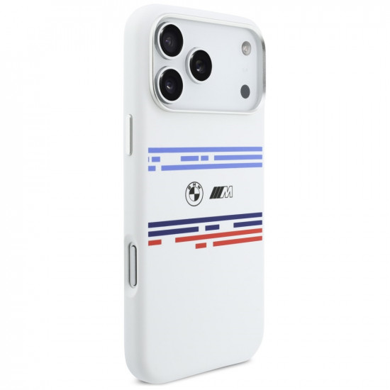 BMW M Silicon Horizontal Line MagSafe Case for iPhone 17 Pro Max White