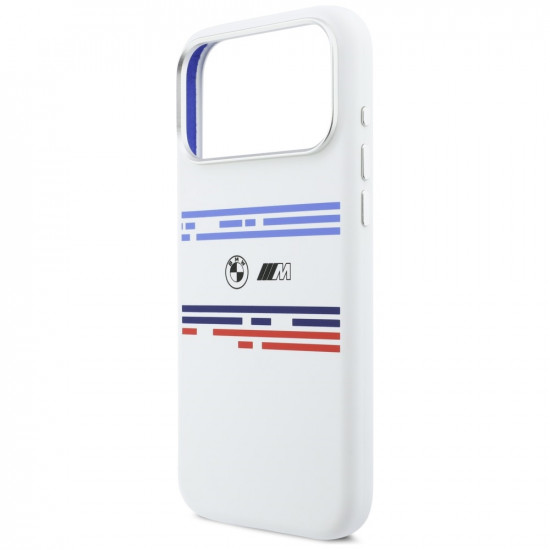 BMW M Silicon Horizontal Line MagSafe Case for iPhone 17 Pro Max White