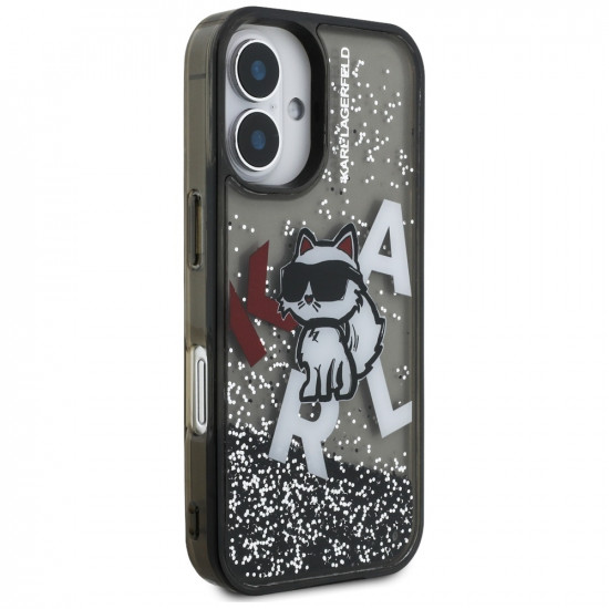 Case Karl Lagerfeld Liquid Glitter Choupette Logo MagSafe for iPhone 16 black