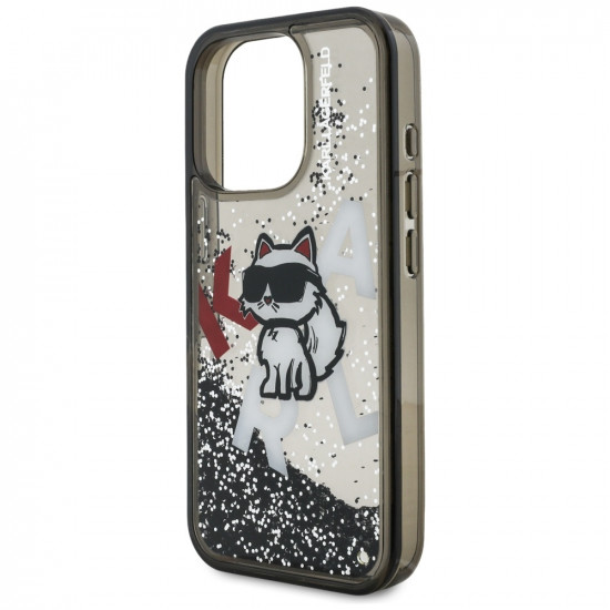 Case Karl Lagerfeld Liquid Glitter Choupette Logo MagSafe for iPhone 16 Pro black