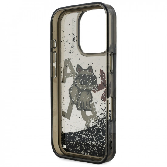 Case Karl Lagerfeld Liquid Glitter Choupette Logo MagSafe for iPhone 16 Pro black