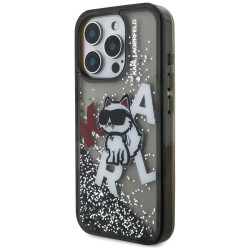 Case Karl Lagerfeld Liquid Glitter Choupette Logo MagSafe for iPhone 16 Pro Max black