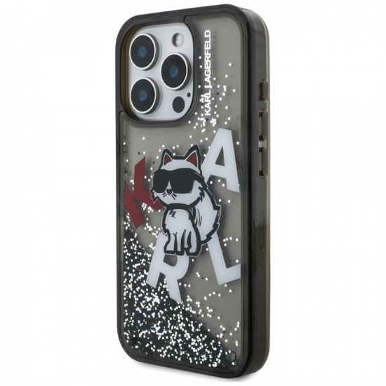 Case Karl Lagerfeld Liquid Glitter Choupette Logo MagSafe for iPhone 16 Pro Max black