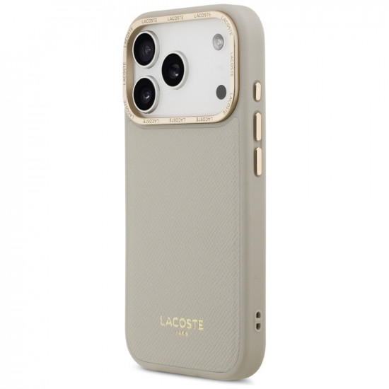 Lacoste Champs Elysees Gold Logo MagSafe case for iPhone 17 Pro taupe