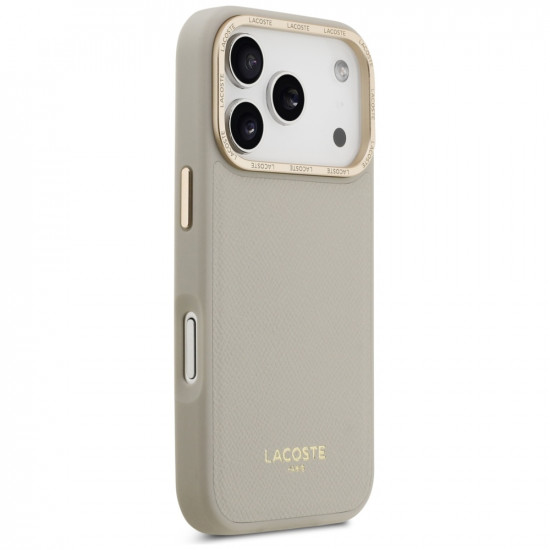 Lacoste Champs Elysees Gold Logo MagSafe case for iPhone 17 Pro taupe