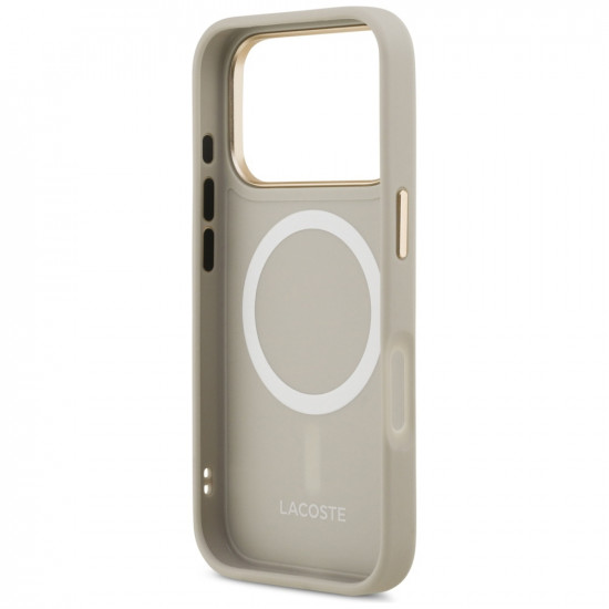 Lacoste Champs Elysees Gold Logo MagSafe case for iPhone 17 Pro taupe