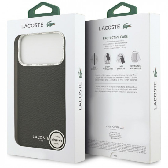 Lacoste Champs Elysees Silver Logo MagSafe Case for iPhone 17 Pro Max Black