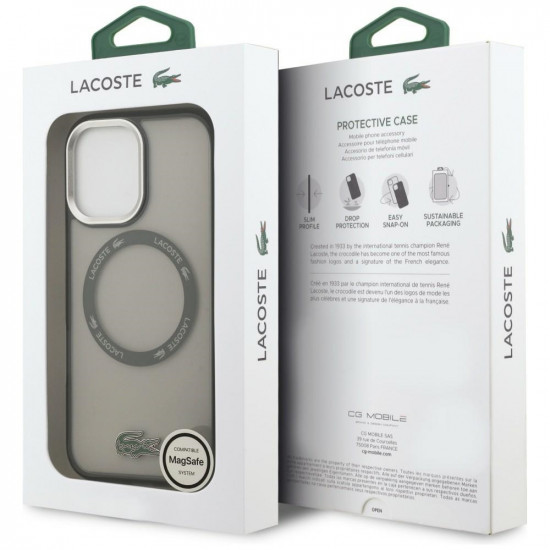 Lacoste Shockproof Transparent Frosted MagSafe Case for iPhone 17 Gray