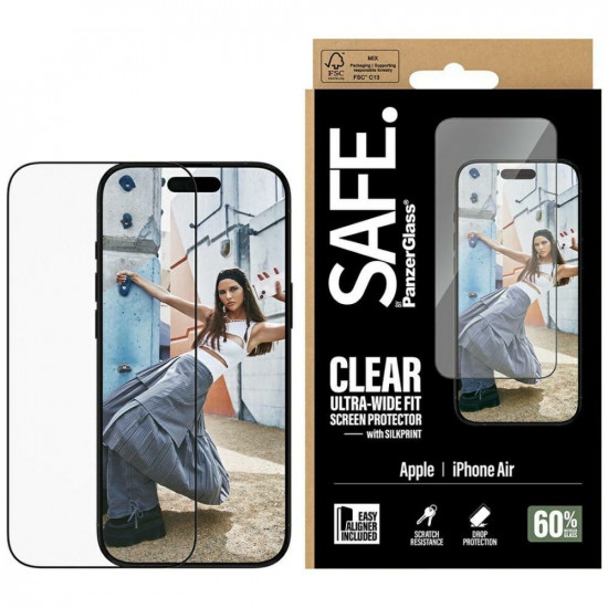 SAFE by PanzerGlass Ultra-Wide Fit EasyAligner Black Frame Tempered Glass for iPhone Air