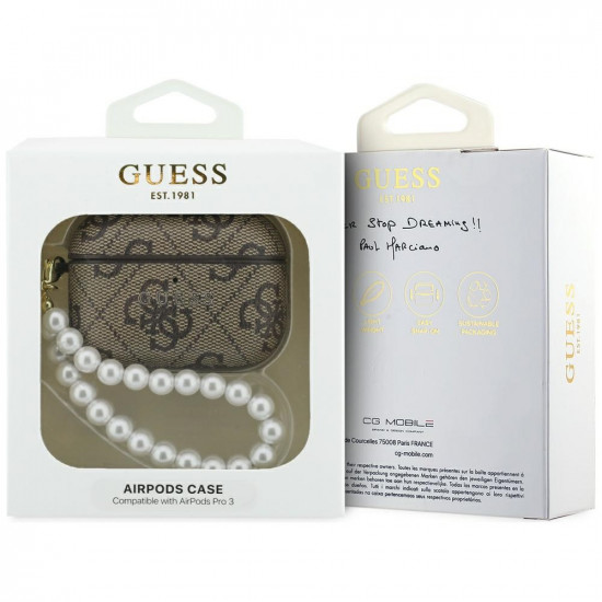 Case Guess 4G Pearl Strap for AirPods Pro 3 brown