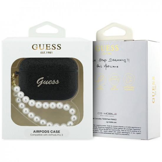 Case Guess Glitter Pearl Strap for AirPods Pro 3 black