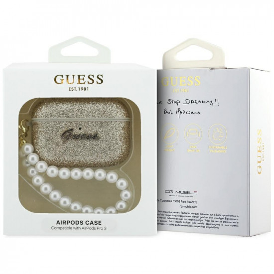 Case Guess Glitter Pearl Strap for AirPods Pro 3 gold