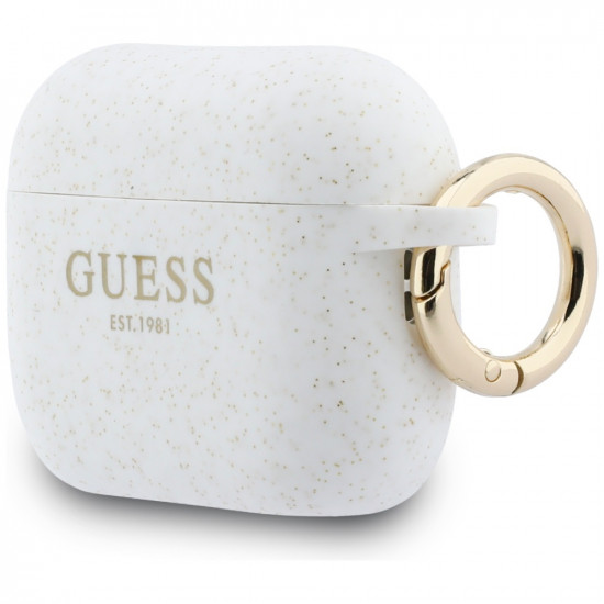 Case Guess Silicone Glitter Ring for AirPods Pro 3 white