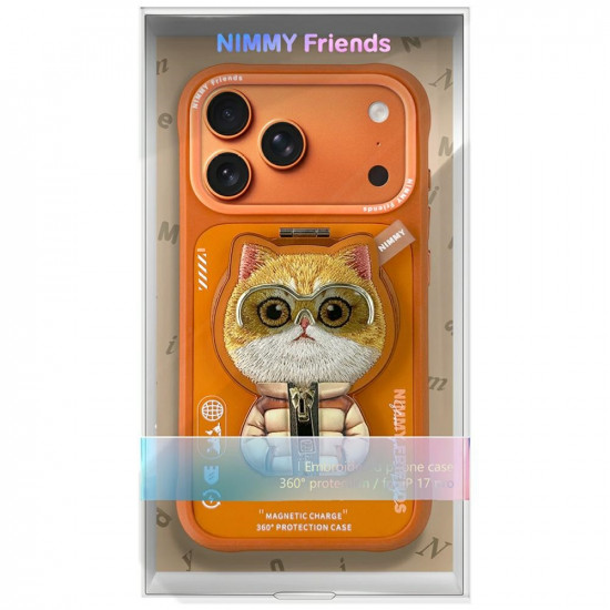 Case Nimmy Cool&amp;Cute 2.0 Cat for iPhone 17 Pro Max with magnetic pendant orange