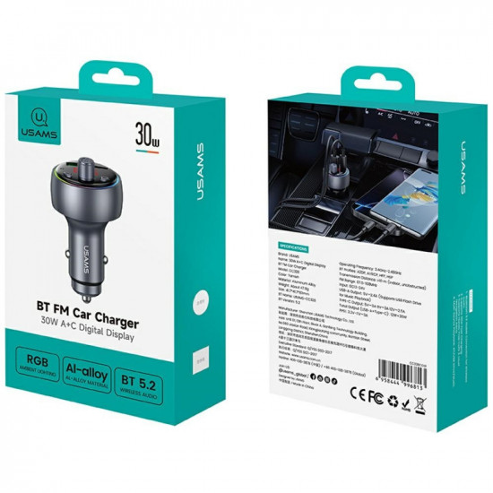 Car charger USAMS CC328 30W 1xUSB-A 1xUSB-C Bluetooth FM tarnish