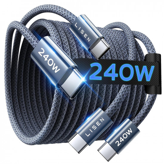 Lisen Data Cable (YL0123070023) (2 pack) Type C to Type C, 240W, Nylon Braided, 2m Navy Blue