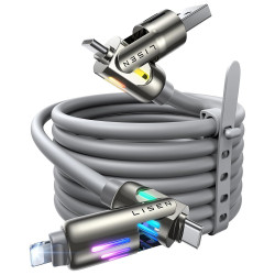 Lisen Data Cable (YL0124110002) 4in1, USB/Type C to Type C/Lightning, RGB Lights, 240W, 480Mbps, 2m Gray