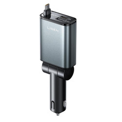 Lisen Car Charger (YL0325010016) 3in1, with Type C Retractable Cable, 57W, Aluminum Alloy, 12V/24V Black
