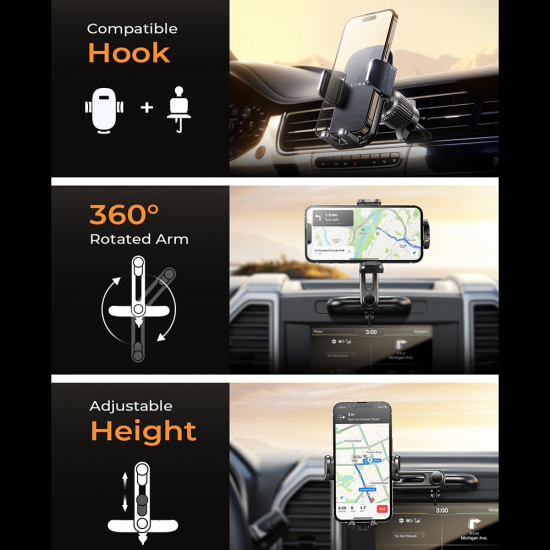 Lisen Car Holder (YL0222040016) for Air Vent, CD Slot, 2in1, Universal, Multi Angle Adjustment, Secure Fit Black Lisen Car Holder (YL0222040016) for Air Vent, CD Slot, 2in1, Universal, Multi Angle Adjustment, Secure Fit Black