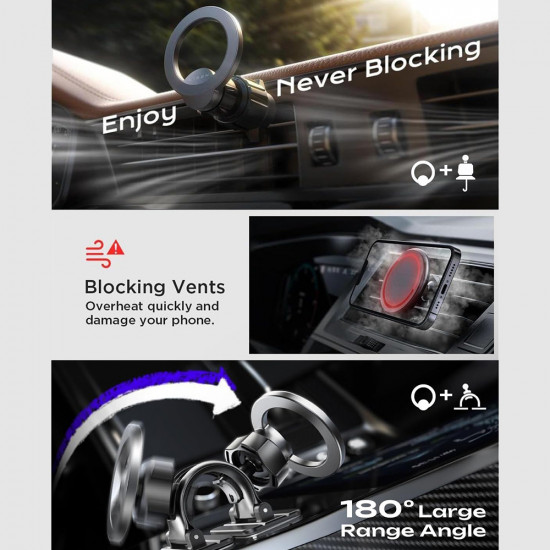 Lisen Car Holder (YL0223110033) MagSafe, for Air Vent, Dashboard, Universal, Multi Angle Adjustment, Secure Fit Black Lisen Car Holder (YL0223110033) MagSafe, for Air Vent, Dashboard, Universal, Multi Angle Adjustment, Secure Fit Black