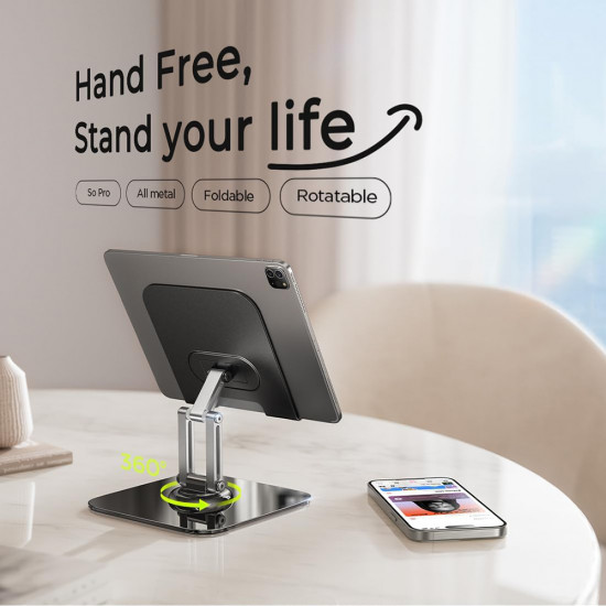 Lisen Desk Holder Q18 (YL0423120002) for Tablets, Foldable, Adjustable, 360° Rotation, Stable, 4.7" 12.9" Black