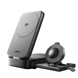 Lisen Wireless Charger W106 (YL0424120009) with Wall Charger, MagSafe, Fast Charging, 3in1, Qi2, Foldable, 15W Grey