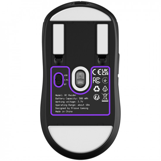 Proove Wireless Mouse RC Raider 8K (WMRR00122001) 2.4 GHz, Bluetooth, USB, 6 Buttons, 800 32000DPI, 500mAh, 1.5m Black