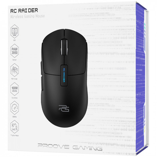 Proove Wireless Mouse RC Raider 8K (WMRR00122001) 2.4 GHz, Bluetooth, USB, 6 Buttons, 800 32000DPI, 500mAh, 1.5m Black