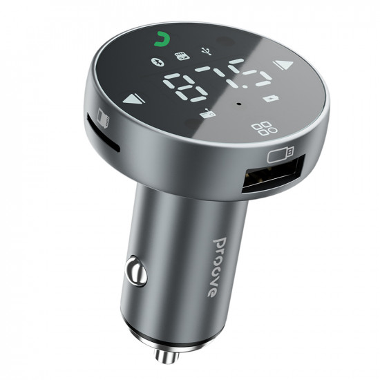 Proove Car Charger with FM Modulator (FMSS30110003) with Touch Screen, USB, Type C, U Disk, TF, Bluetooth 5.0, 30W Grey